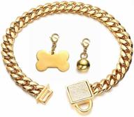 🐶 aiyidi gold dog chain collar - 10mm wide cuban link puppy collar with golden dog tag, bell, and bling cubic zirconia - stainless steel choke collar for dogs - secure buckle (16inch) logo