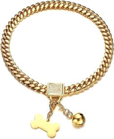 img 1 attached to 🐶 Aiyidi Gold Dog Chain Collar - 10mm Wide Cuban Link Puppy Collar with Golden Dog Tag, Bell, and Bling Cubic Zirconia - Stainless Steel Choke Collar for Dogs - Secure Buckle (16inch)