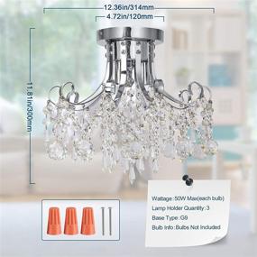 img 3 attached to 💎 Modern Mini Crystal Chandelier, 3-Light Ceiling Lighting Fixture with Raindrop Crystals, Semi Flush Mount for Bedroom Hallway Dining Room, G9 Socket Bulbs Not Included