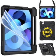 zenrich ipad air 4 10.9 case with screen protector - heavy duty shockproof case for ipad air 4/ ipad pro 11 (2020/2018) - black logo