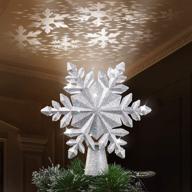 🎄 silver snowflake glittered christmas tree topper with 3d hollow led snowflake projector light - perfect holiday decoration logo