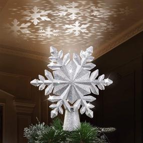 img 4 attached to 🎄 Silver Snowflake Glittered Christmas Tree Topper with 3D Hollow LED Snowflake Projector Light - Perfect Holiday Decoration