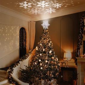 img 2 attached to 🎄 Silver Snowflake Glittered Christmas Tree Topper with 3D Hollow LED Snowflake Projector Light - Perfect Holiday Decoration