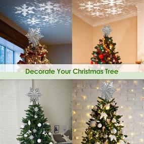 img 1 attached to 🎄 Silver Snowflake Glittered Christmas Tree Topper with 3D Hollow LED Snowflake Projector Light - Perfect Holiday Decoration