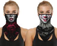 🎭 unbounded memory 2 pcs face bandana ear loops stylish men women neck gaiters for dust wind motorcycle, black halloween mask, 45cm x 23.5cm logo