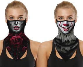 img 4 attached to 🎭 Unbounded Memory 2 Pcs Face Bandana Ear Loops Stylish Men Women Neck Gaiters for Dust Wind Motorcycle, Black Halloween Mask, 45cm x 23.5cm