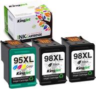 🖨️ kingjet remanufactured ink cartridge replacement for hp 98 95 c9364wn c8766wn compatible with officejet 150 100 6310 h470 photosmart 2575 c4150 c4180 8050 deskjet 460 5940 5943 printer (2 black, 1 color) logo