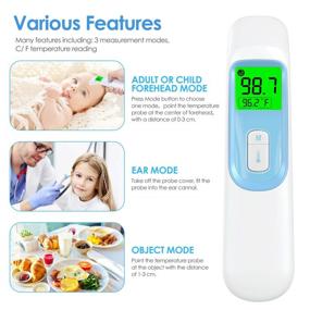 img 2 attached to 🌡️ IDOIT Infrared Thermometer: Accurate 4-in-1 Non Contact Forehead Ear Body Room Thermometer for Adults, Kids, and Babies - LCD Screen, Quick Read for Fever