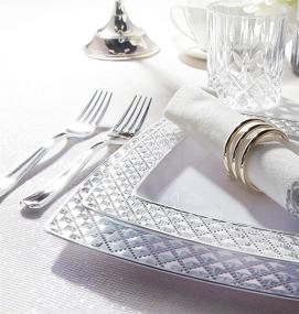 img 2 attached to 🍽️ I00000 175-Piece Set of Silver Plastic Square Plates with Disposable Silverware, Cups, and Napkins - Silver Diamond Tableware Bundle: 25 Dinner Plates, 25 Salad Plates, 25 Forks, 25 Knives, 25 Spoons, 25 Tumblers, and 25 Towels