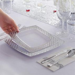 img 1 attached to 🍽️ I00000 175-Piece Set of Silver Plastic Square Plates with Disposable Silverware, Cups, and Napkins - Silver Diamond Tableware Bundle: 25 Dinner Plates, 25 Salad Plates, 25 Forks, 25 Knives, 25 Spoons, 25 Tumblers, and 25 Towels