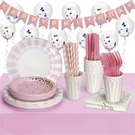 🎉 yloko pink and white party supplies: perfect décor set for girls or women with birthday banner, cups, napkins, cutlery, tablecloth, and balloons for 24 guests logo