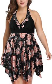 img 2 attached to 👙 MAYFASEY Plus Size Swimsuit: Floral Halter Tankini Swimwear Set for Women 2X-6X