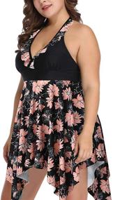 img 3 attached to 👙 MAYFASEY Plus Size Swimsuit: Floral Halter Tankini Swimwear Set for Women 2X-6X