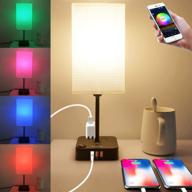 🔌 cozoo bluetooth rgb & usb bedside table lamp with 3 usb charging ports and 2 outlets power strip, dimmable led light bulb, music sync color changing light for party, home, bedroom, living room логотип