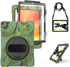 img 4 attached to TSQ iPad 10.2 2020 2019 Case + Screen Protector - 3 Layers Shockproof Rugged Silicon Boys Case with Stand/Hand Strap+Shoulder Strap for New iPad 10.2 8th 7th Generation (Camouflage)