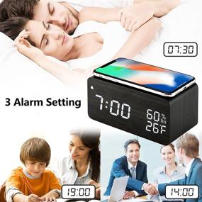 img 2 attached to ⏰ Wooden Digital Alarm Clock with Wireless Charging - Sleek Black Design, 3 Alarms, LED Display & Sound Control for Bedroom, Bedside, Office