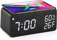 ⏰ wooden digital alarm clock with wireless charging - sleek black design, 3 alarms, led display & sound control for bedroom, bedside, office logo