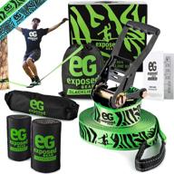 optimized gear slackline kit: includes tree protectors, premium ratchet & cover, setup manual, carry bag, classic 60 ft slack line set – ideal for kids and adults logo