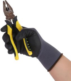 img 1 attached to Pack of 3 Nitrile Coated Work Gloves with 🧤 Micro-foam Grip for Enhanced Palm Protection (Size 8/M, 3 Pairs)