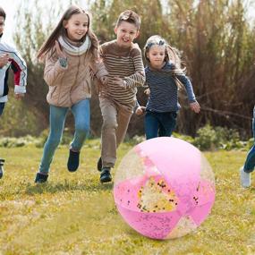 img 1 attached to Amor Inflatable Glitter Beach Ball 16" - Vibrant Pink Confetti Accent for Beachside Fun!