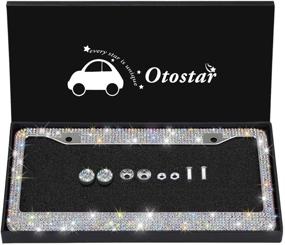 img 4 attached to 💎 OTOSTAR 7-Row Handcrafted 1000+ pcs Finest 14 Facets SS20 Premium Glass Crystal Diamond Stainless Steel License Plate Frame with Matching Screws Caps (AB Color)