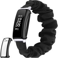 набор daika scrunchies bands плюс защитный чехол с защитным стеклом для fitbit inspire 2 - мягкий эластичный тканевый браслет для запястья с полным защитным бампером, совместимый с inspire 2 2020, фитнес-трекер для женщин. логотип