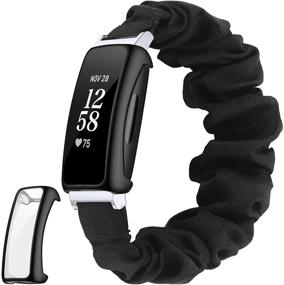 img 4 attached to Набор DAIKA Scrunchies Bands плюс защитный чехол с защитным стеклом для Fitbit Inspire 2 - мягкий эластичный тканевый браслет для запястья с полным защитным бампером, совместимый с Inspire 2 2020, фитнес-трекер для женщин.