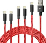 зарядное устройство cugunu для iphone, 5 штук 3/3/6/6/10ft apple mfi certified usb lightning cable - нейлоновый оплетенный кабель быстрой зарядки для iphone 13/12/11/x/max/8/7/6/6s/5/5s/se/plus/ipad - красный логотип