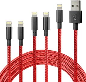 img 4 attached to Зарядное устройство CUGUNU для iPhone, 5 штук 3/3/6/6/10FT Apple MFi Certified USB Lightning Cable - Нейлоновый оплетенный кабель быстрой зарядки для iPhone 13/12/11/X/Max/8/7/6/6S/5/5S/SE/Plus/iPad - Красный