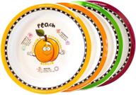 🍑 nutritious kiddos fruits & vegetables fun plates for kids 4 pack - educational, non-slip, melamine & bpa free, promote healthy eating habits – peach logo