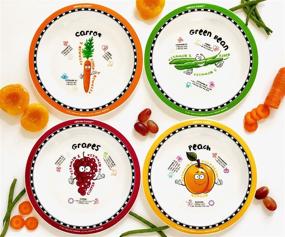 img 3 attached to 🍑 Nutritious Kiddos Fruits & Vegetables Fun Plates for Kids 4 Pack - Educational, Non-Slip, Melamine & BPA Free, Promote Healthy Eating Habits – Peach