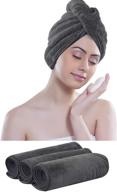 💨 kinhwa quick-dry hair towel for women - super absorbent microfiber hair wrap turban for curly, long, and thick hair - 3 pack, 10"x26" (dark gray) logo