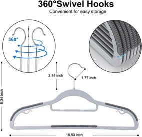 img 2 attached to 🧥 OIKA Hangers 30-Pack: Space-Saving Coat Hanger with Upgraded Non-Slip Pants Holders, 360° Swivel Hook, 16.5 Inches, Gray