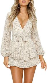 img 3 attached to Aimcoo Floral Print V-Neck Jumpsuit with Long Bubble Sleeve, Polka Dots, and Layered Ruffle Hem - Stylish Casual Rompers for Summer