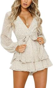 img 2 attached to Aimcoo Floral Print V-Neck Jumpsuit with Long Bubble Sleeve, Polka Dots, and Layered Ruffle Hem - Stylish Casual Rompers for Summer