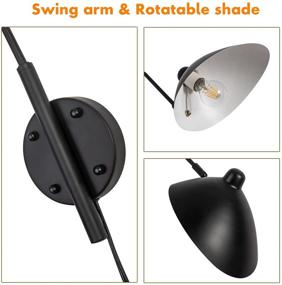 img 1 attached to 🕯️ Rotatable Black Swing Arm Wall Sconce Set of 2 - Modern Plug-in Wall Lamps for Bedroom and Living Room