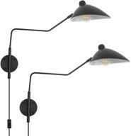 🕯️ rotatable black swing arm wall sconce set of 2 - modern plug-in wall lamps for bedroom and living room логотип