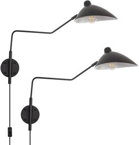 img 4 attached to 🕯️ Rotatable Black Swing Arm Wall Sconce Set of 2 - Modern Plug-in Wall Lamps for Bedroom and Living Room