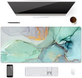 img 4 attached to iDonzon Extended Gaming Mouse Pad: Extra Large XXL Desk Mat with Cute Abstract Marble Design, Waterproof, Non-Slip Base & Stitched Edges - Perfect for Work and Gaming
