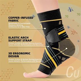 img 3 attached to Copper Infused Adjustable Ankle Brace for Women and Men - Ankle Support Sleeve for Plantar Fasciitis - Compression Wrap for Sprained Ankle, Pain Relief, Foot Injury, Swelling Reduction