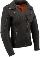 women's long length vented jacket in black lightweight leather by milwaukee leather (model mll2581) logo