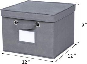 img 3 attached to 📦 Grey Foldable Storage Cubes with Lids and Metal Eyelet Handles - Set of 3 | Fabric Collapsible Bins for Home Closet Organization | Container Boxes with Label Holders