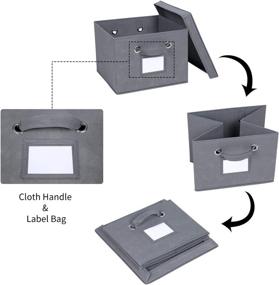 img 2 attached to 📦 Grey Foldable Storage Cubes with Lids and Metal Eyelet Handles - Set of 3 | Fabric Collapsible Bins for Home Closet Organization | Container Boxes with Label Holders