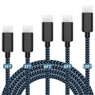 🔌 5-пак usb-кабелей type c - кабель быстрой зарядки совместимый с samsung galaxy s9 s8, lg v30 g6, google pixel, moto z2 | нейлоновый оплетенный usb c-кабель (3/3/6/6/10ft) в черном и синем логотип