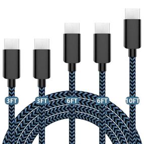 img 4 attached to 🔌 5-пак USB-кабелей Type C - Кабель быстрой зарядки совместимый с Samsung Galaxy S9 S8, LG V30 G6, Google Pixel, Moto Z2 | Нейлоновый оплетенный USB C-кабель (3/3/6/6/10FT) в черном и синем