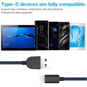 img 1 attached to 🔌 5-пак USB-кабелей Type C - Кабель быстрой зарядки совместимый с Samsung Galaxy S9 S8, LG V30 G6, Google Pixel, Moto Z2 | Нейлоновый оплетенный USB C-кабель (3/3/6/6/10FT) в черном и синем