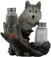 🐺 gray wolf glass salt and pepper shaker set: decorative holder figurine for cabin and rustic lodge décor, perfect tabletop accent and wildlife collectible gift logo