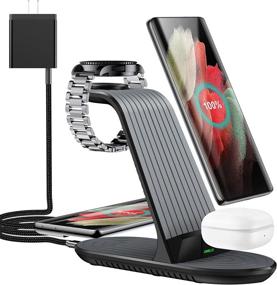 img 4 attached to 🔌 Convenient 4-in-1 Wireless Charging Station: Jonwelsy Qi Fast Charger for Samsung Galaxy Watch, iPhone 12 Pro Max, and AirPods