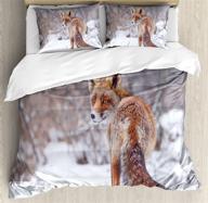 🦊 redwood white fox duvet cover set: countryside snow landscape wildlife hunting vulpine print for queen size beds - includes 3 piece bedding set with 2 pillow shams logo
