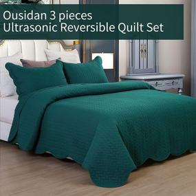 img 3 attached to 🛏️ Teal Blue King Quilt Set - 3 Piece Ultrasonic Reversible Bedspread - Soft Microfiber Coverlet - 1 Quilt & 2 Pillow Shams - Lightweight Bedding Set